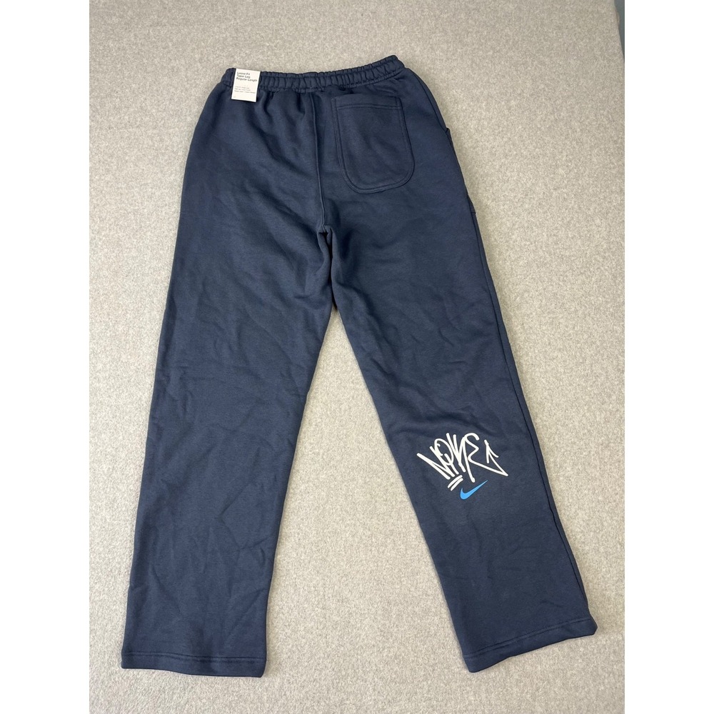 Nike Sportswear Fleece Sweatpants Mens M Blue Swoosh Box Graphic Open Hem Relaxe - Picture 12 of 15